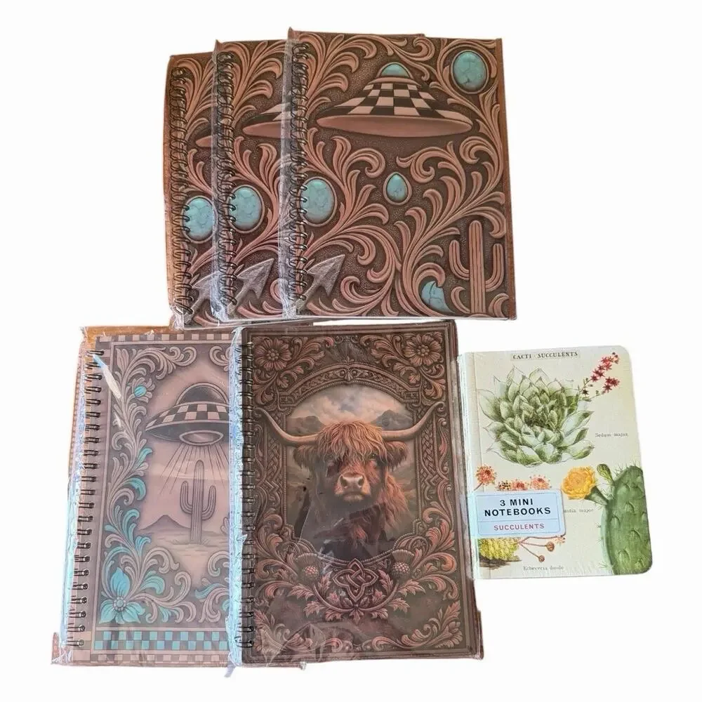 Western Notebook Journal Lot Longhorn Cactus Turquoise Concho Tooled Style New